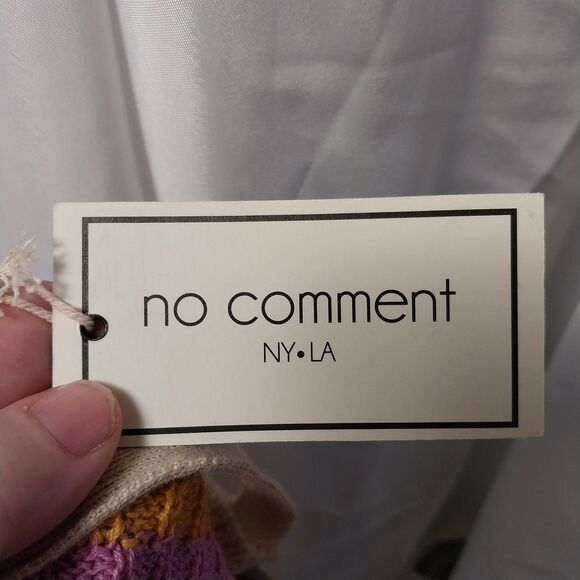 NWT No Comment top Womens Large Tan Orange Pink Striped Crochet Tie Halter Tank - Picture 4 of 6